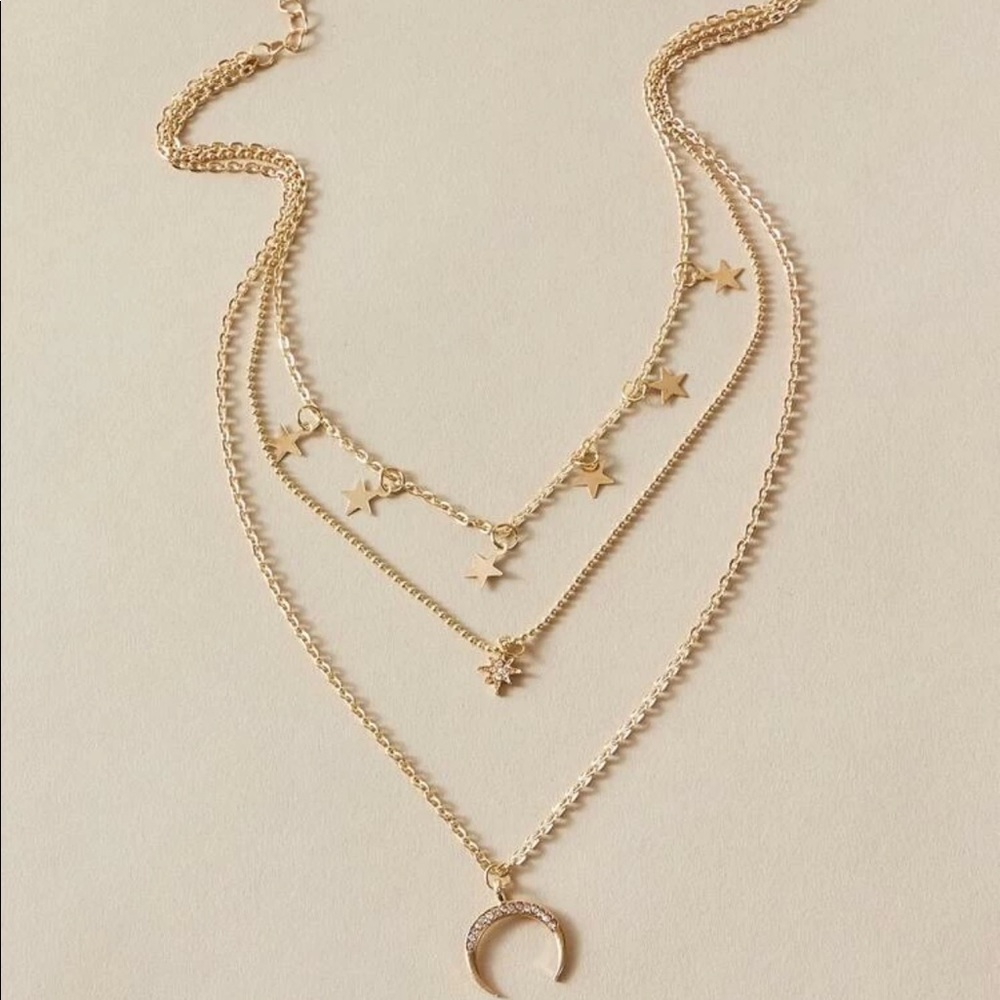 Rhinestone Star & Moon Layered Necklace - Picture 2 of 4